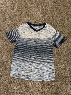 Boys Striped V-Neck Tee in Navy and White